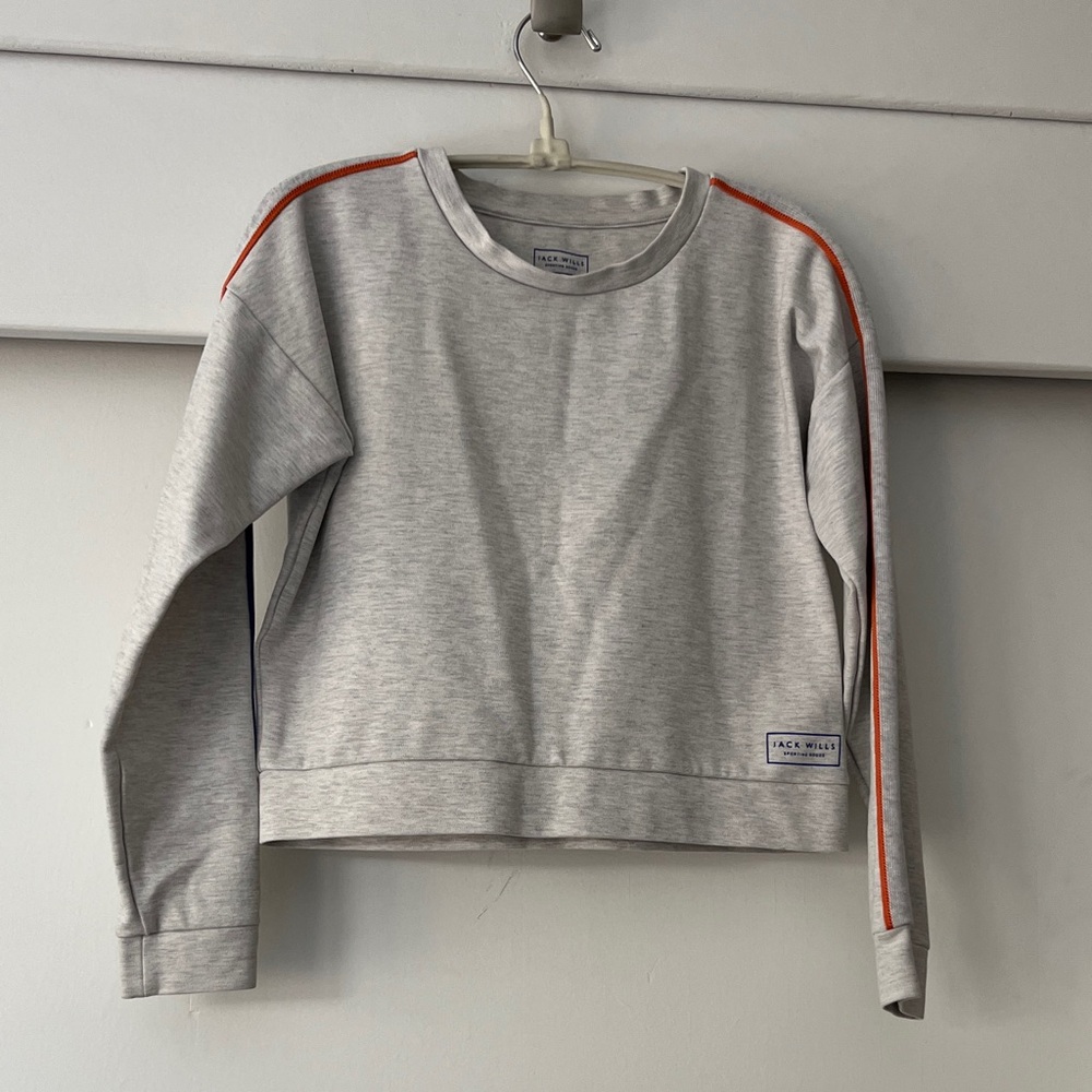 Jack Wills Boxy cropped Sweatshirt with Orange and Blue Shoulder Stripe